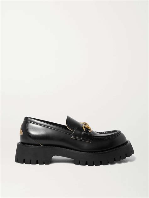 gucci horsebit-detailed metallic embroidered leather platform loafers|gucci suede horsebit loafers.